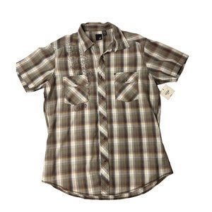 NWT Casual Plaid Shirt Mens Large J Ferrar Short Sleeve Western Snap Buttons